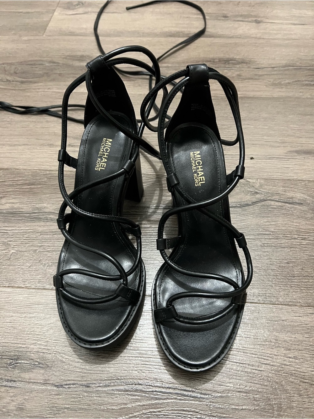 MICHAEL Michael Kors Black Lace-Up Strappy Heel Sandals